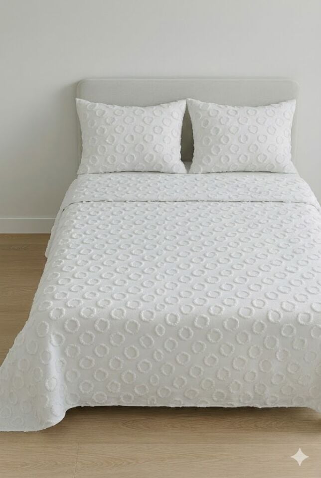 Sarmaşık Pamuklu Çift Kişilik Pike Takımı Krem