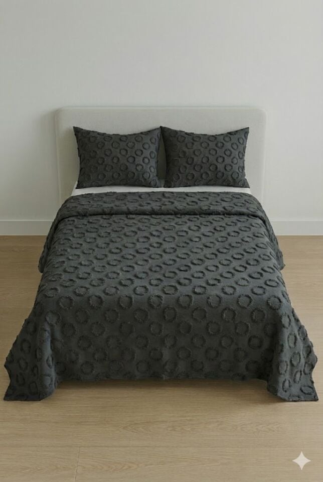 Sarmaşık Pamuklu Çift Kişilik Pike Takımı Antrasit