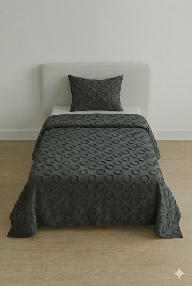 Sarmaşık Pamuklu Tek Kişilik Pike Takımı Antrasit