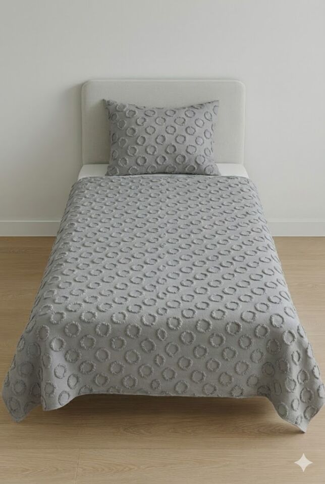 Sarmaşık Pamuklu Tek Kişilik Pike Takımı Gri