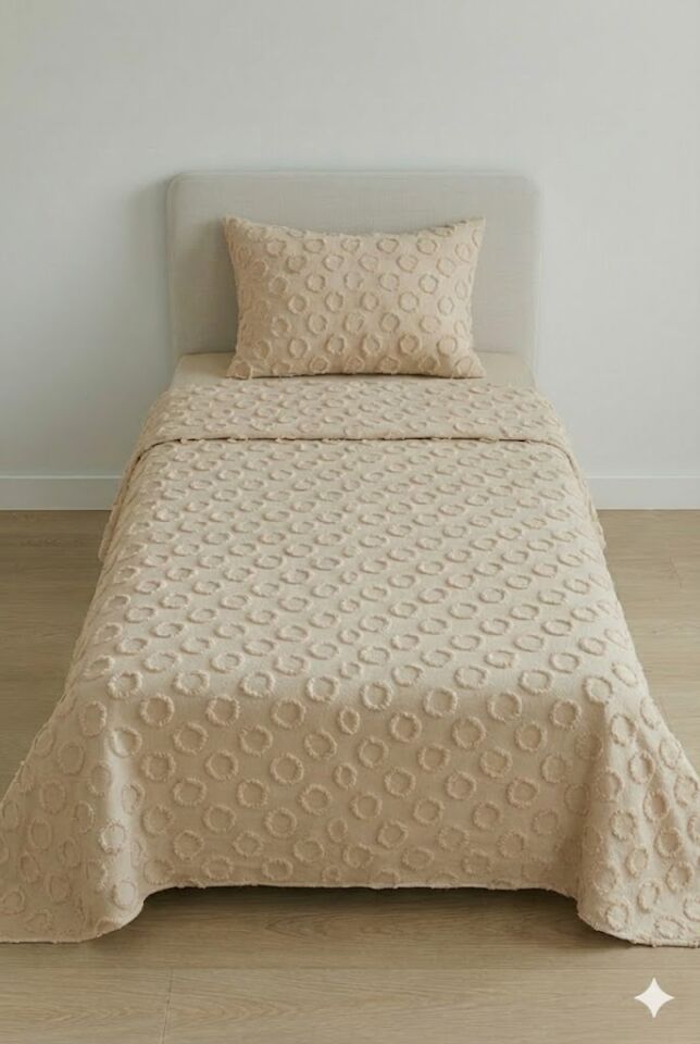 Sarmaşık Pamuklu Tek Kişilik Pike Takımı Bej