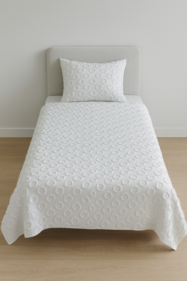 Sarmaşık Sırtı Pamuklu Tek Kişilik Pike Takımı Krem