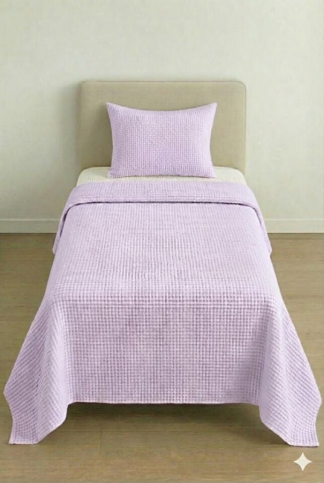 Püre %100 Pamuk Waffle Tek Kişilik Pike Takımı Lila