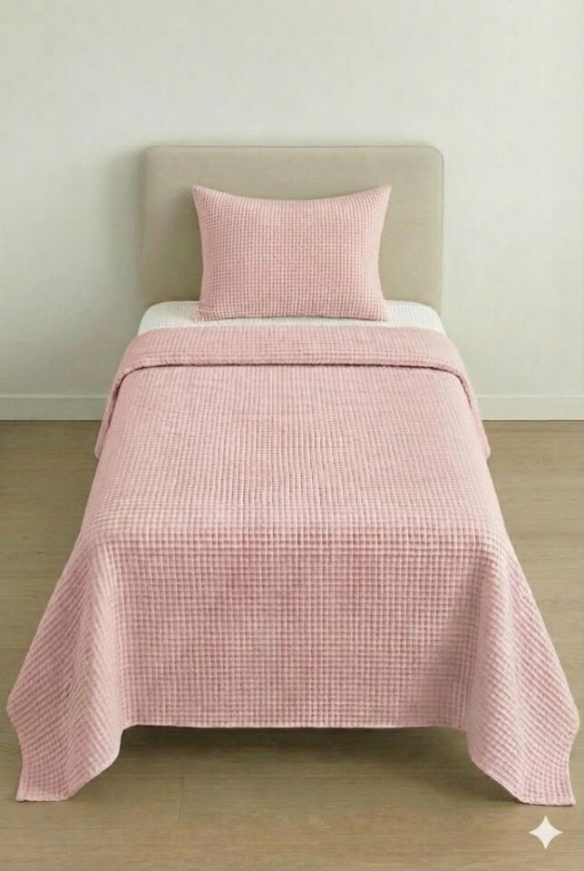 Püre %100 Pamuk Waffle Tek Kişilik Pike Takımı Pembe