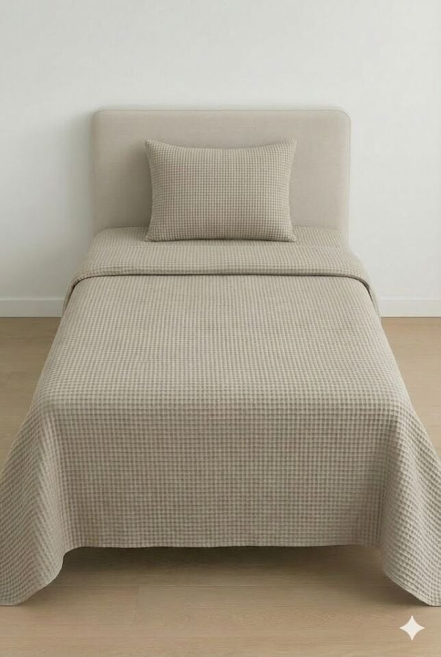 Püre %100 Pamuk Waffle Tek Kişilik Pike Takımı Vizon