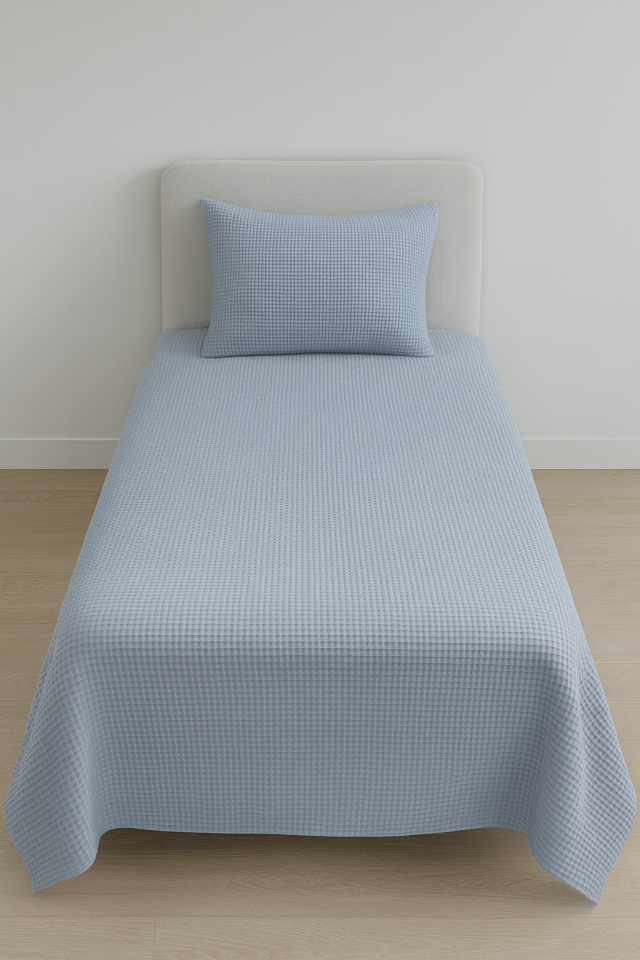 Püre %100 Pamuk Waffle Tek Kişilik Pike Takımı İndigo