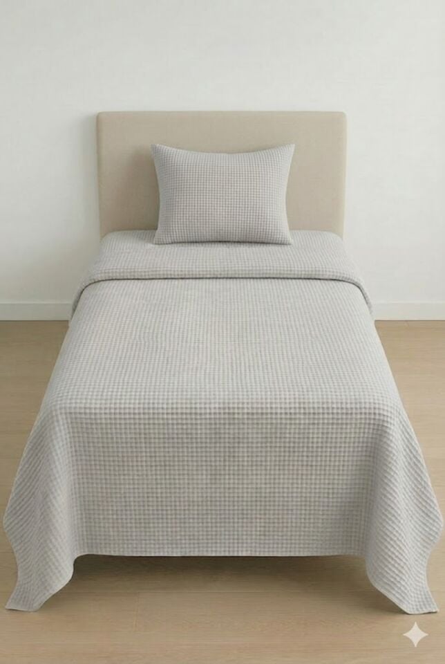 Püre %100 Pamuk Waffle Tek Kişilik Pike Takımı Gri