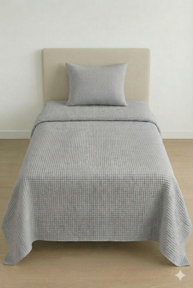 Püre %100 Pamuk Waffle Tek Kişilik Pike Takımı Füme