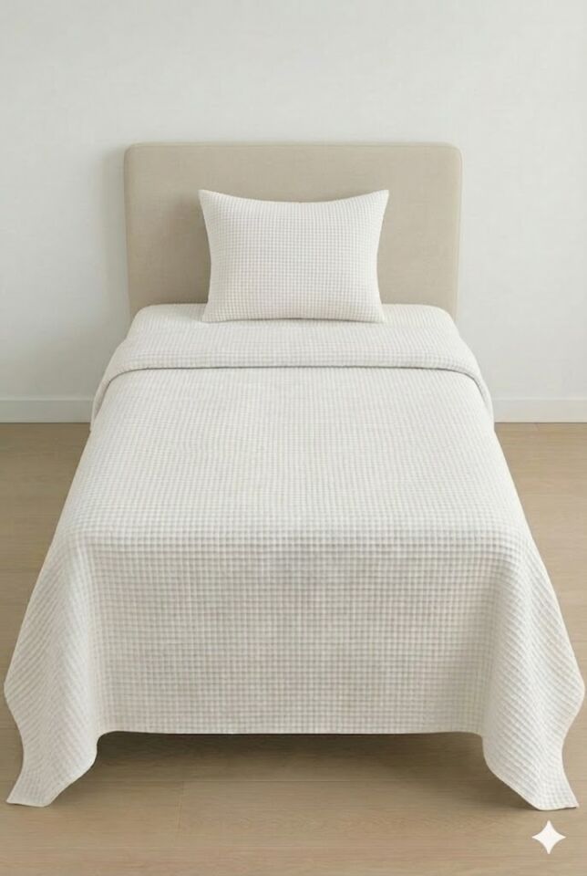 Püre %100 Pamuk Waffle Tek Kişilik Pike Takımı Beyaz