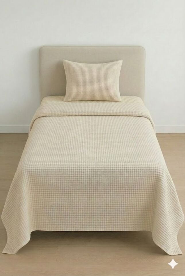 Püre %100 Pamuk Waffle Tek Kişilik Pike Takımı Bej