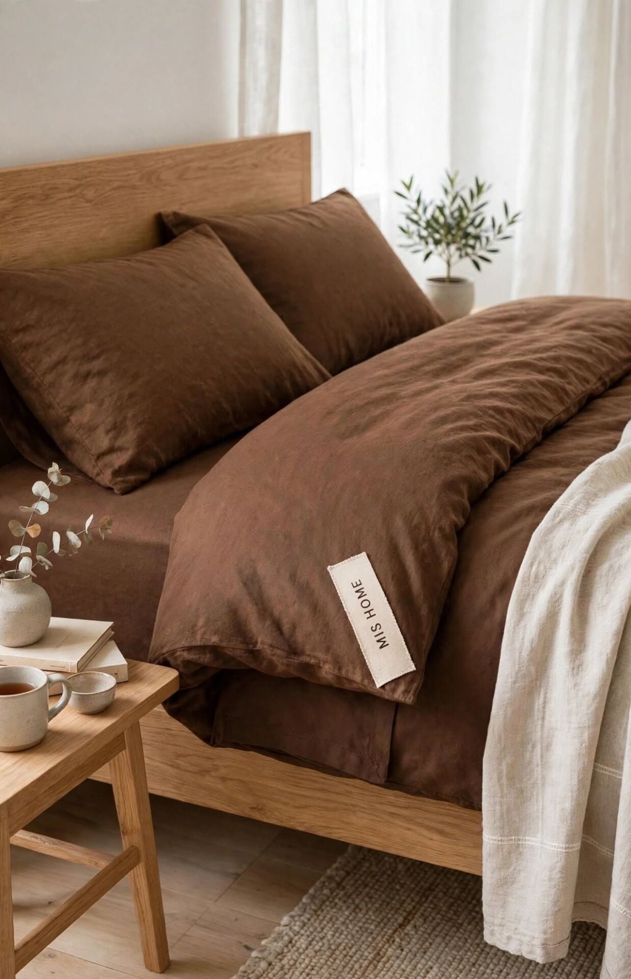 %100 Pamuk Çift Kişilik Düz Renk Nevresim Takımı Cappuccino